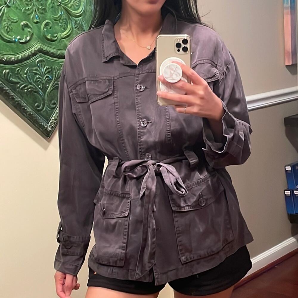 Young Fabulous & Broke Utility Button Down Top NWT Smoke Gray